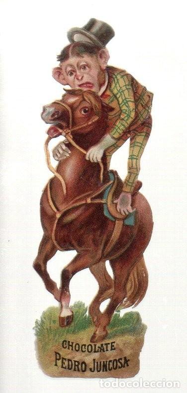 Coleccionismo Cromos troquelados antiguos: ABNTIGUO CROMO TROQUELADO ORIGINAL, CHOCOLATES PEDRO JUNCOSA. CABALLO Y MONO.