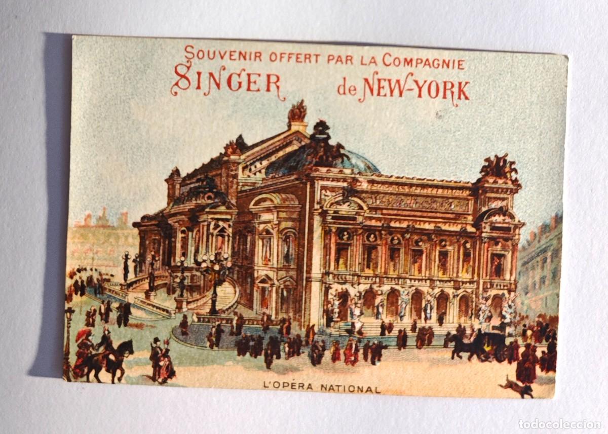 Coleccionismo Cromos troquelados antiguos: Cromo publicitario Singer &Oacute;pera de Par&iacute;s cromolitograf&iacute;a siglo XIX