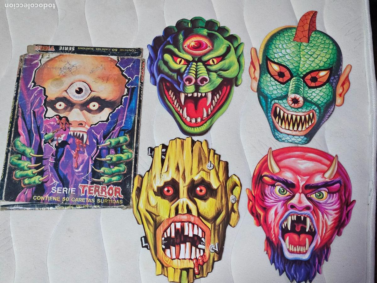 Coleccionismo Cromos troquelados antiguos: CARETA CARETAS SERIE TERROR JUEGO DE 4 CARETAS EN BUEN ESTADO