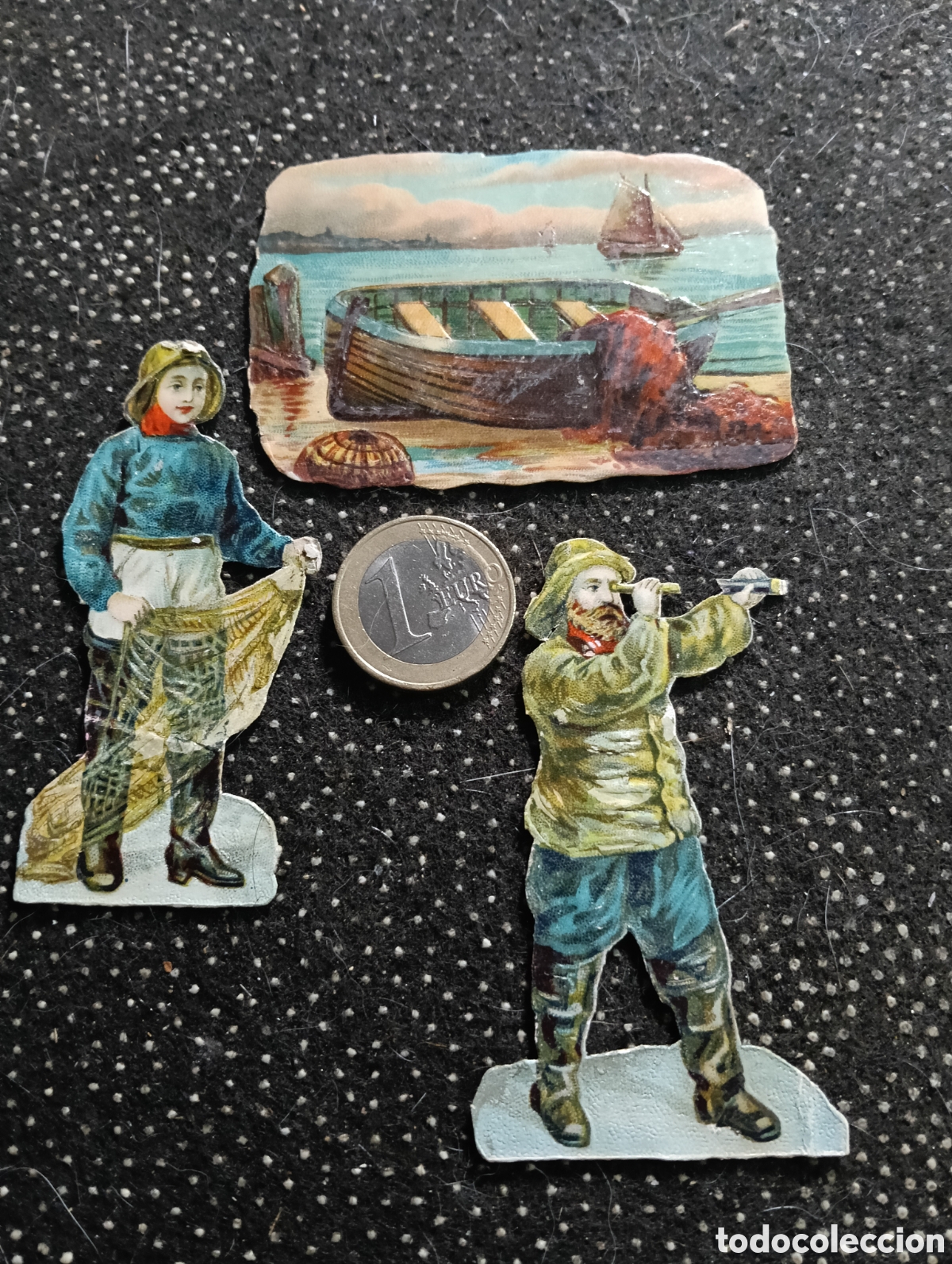 Coleccionismo Cromos troquelados antiguos: Tres cromos troquelados sobre la pesca