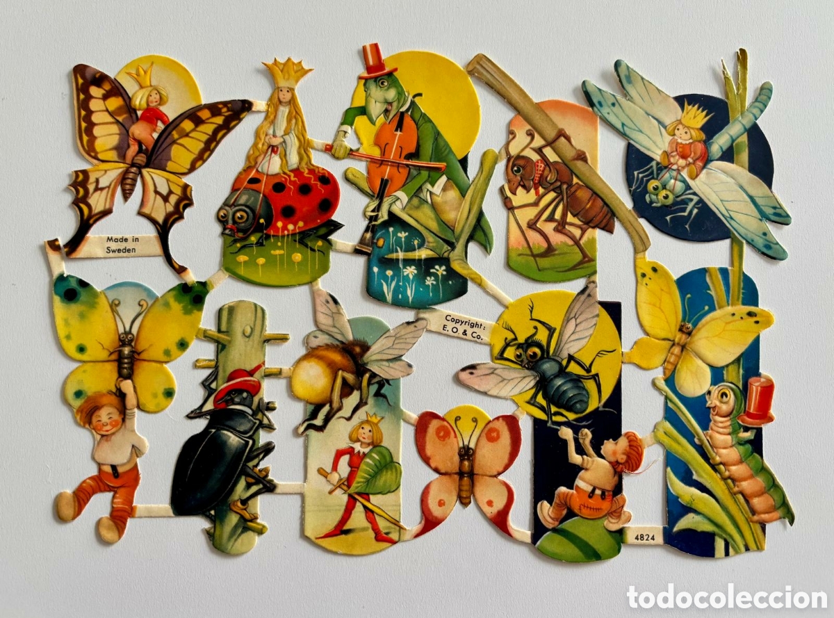 Coleccionismo Cromos troquelados antiguos: RARA l&aacute;mina CROMOS TROQUELADOS suecos ERIC F. OLSSON E.O. 4824 insectos DEFECTO eo