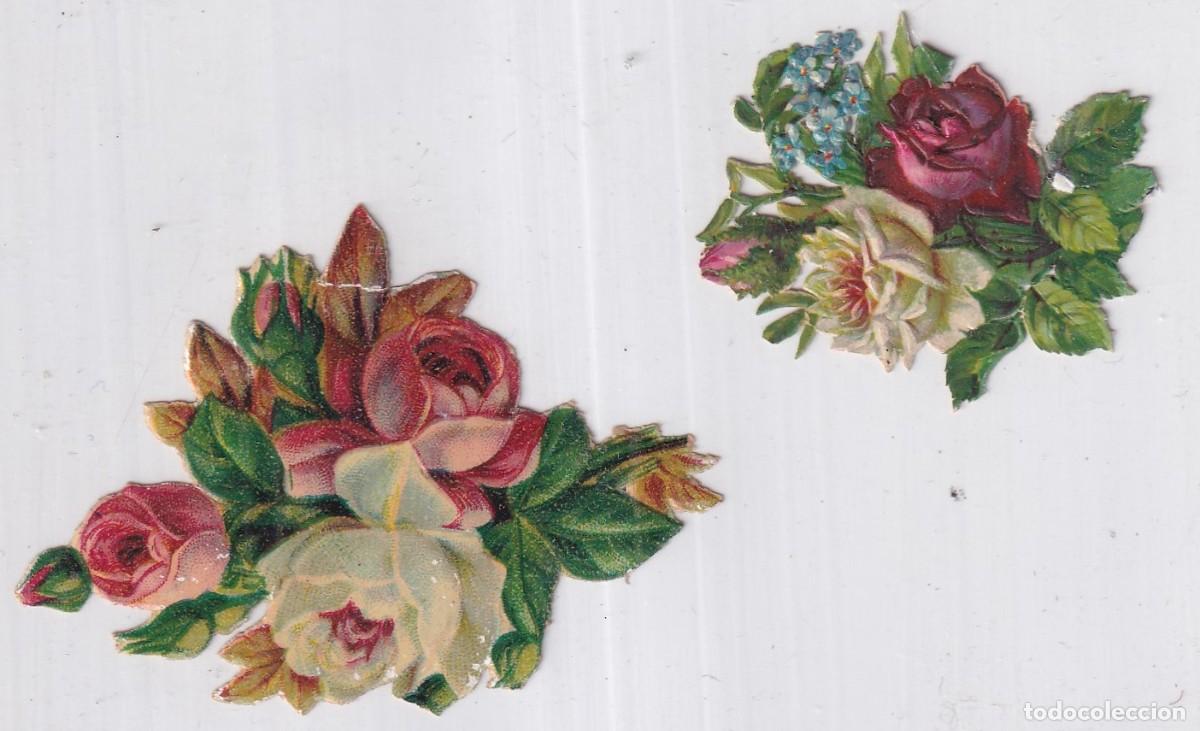 Coleccionismo Cromos troquelados antiguos: 2 cromos troquelados de flores. El mas grande mide 7 x 4 cm