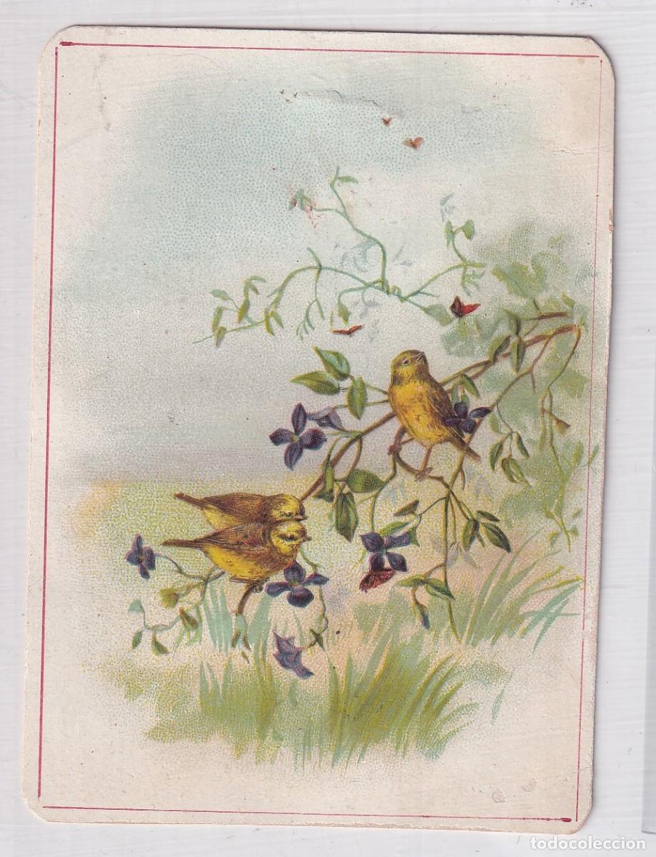 Coleccionismo Cromos troquelados antiguos: Cromo de p&aacute;jaros, los oficiales de peluquer&iacute;a de Don Miguel del Prado felicitan las Pascuas.