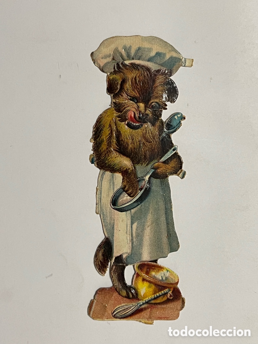 Coleccionismo Cromos troquelados antiguos: CROMO TROQUELADO. perro antropom&oacute;rfico vestido de chef, Amatller ? Juncosa ?