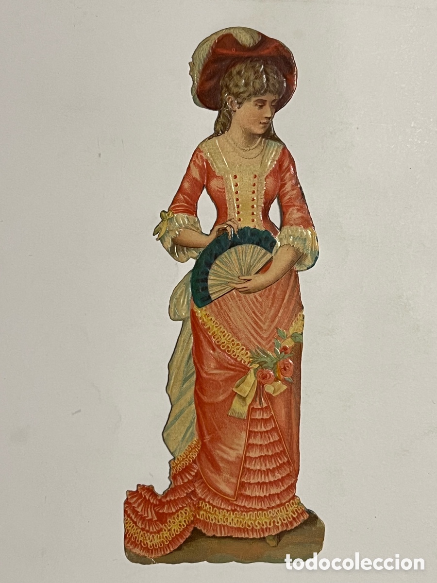 Coleccionismo Cromos troquelados antiguos: BARCELONA. Cromo troquelado Modernista. Se&ntilde;ora con abanico. Amatller ? Juncosa ? (h.1890?)