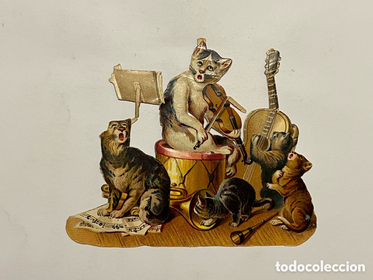 Coleccionismo Cromos troquelados antiguos: CROMO TROQUELADO.. Orquesta Gatos Musicales Amatller ? Juncosa ? (fin Siglo XIX) Med&iacute;das: 11 x 9 cm