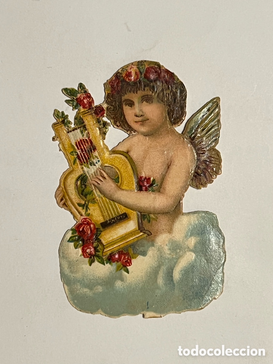 Coleccionismo Cromos troquelados antiguos: CROMO TROQUELADO.. &Aacute;ngel M&uacute;sico con lira. Chocolates Padrosa, Barcelona (fin Siglo XIX)