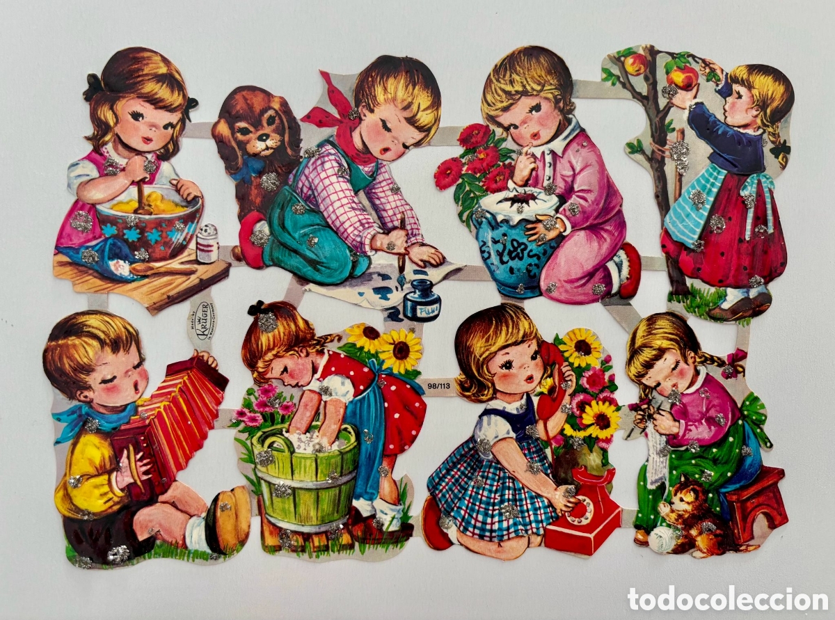 Collezionismo Figurine ritagliate antiche: L&aacute;mina PURPURINA CROMOS TROQUELADOS alemanes KRUGER 98/113 ni&ntilde;os NUEVA colecci&oacute;n brillantina antigua