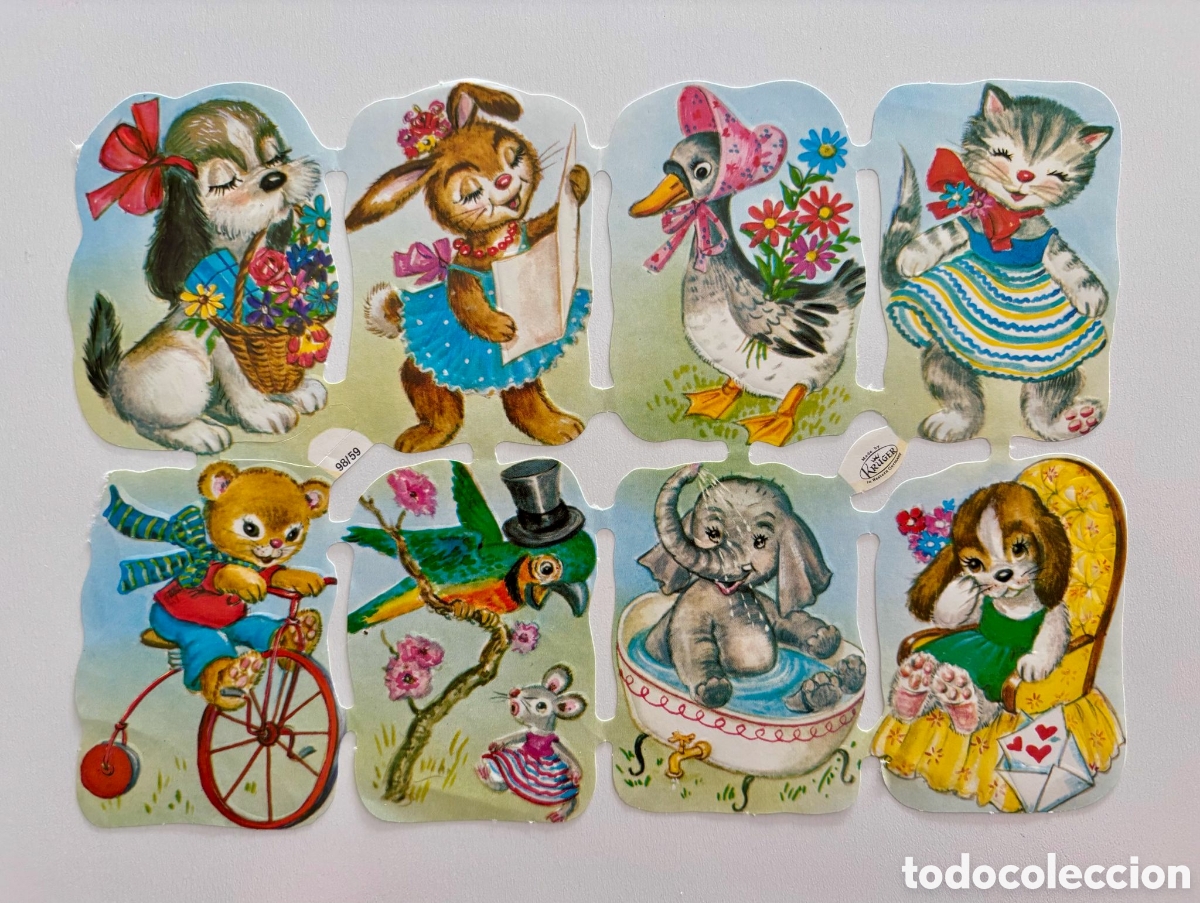 Collezionismo Figurine ritagliate antiche: L&aacute;mina CROMOS TROQUELADOS alemanes KRUGER 98/59 relieve animalitos NUEVA colecci&oacute;n ni&ntilde;os antigua
