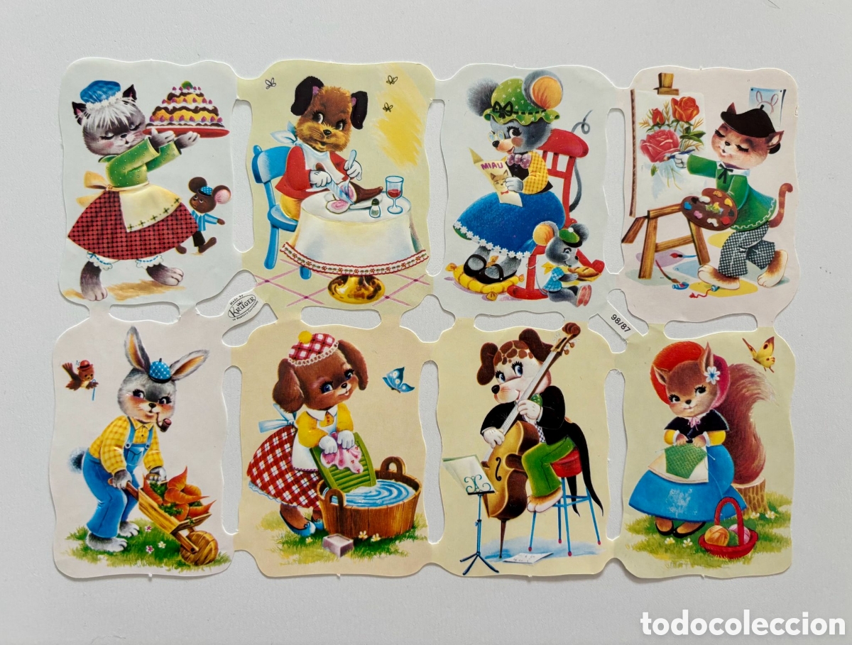 Collezionismo Figurine ritagliate antiche: L&aacute;mina CROMOS TROQUELADOS alemanes KRUGER 98/87 relieve animalitos NUEVA colecci&oacute;n ni&ntilde;os antigua
