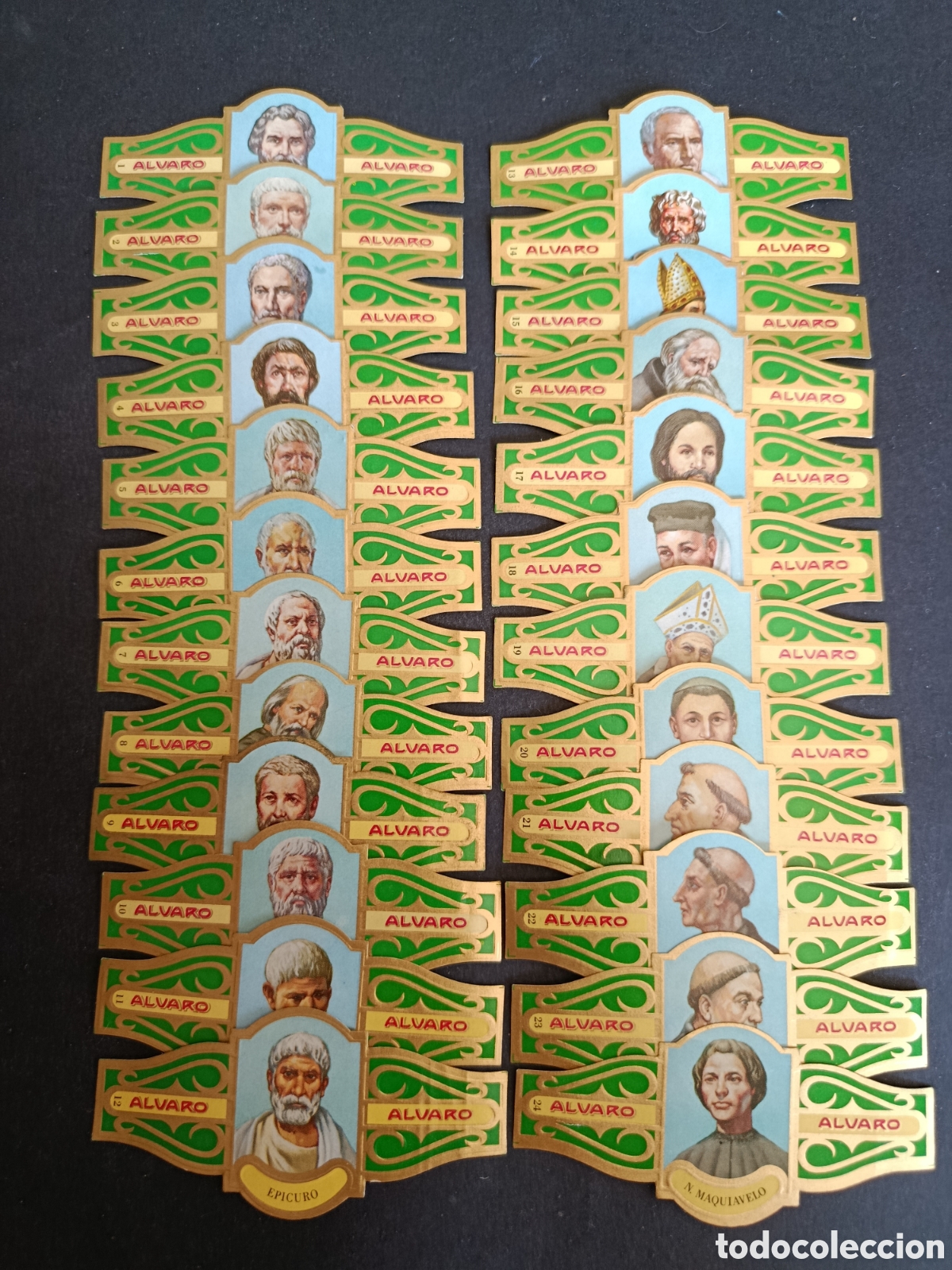 Coleccionismo Cromos troquelados antiguos: TABACOS ALVARO. COLECCI&Oacute;N DE VITOLAS. SERIE FIL&Oacute;SOFOS I. COMPLETA. MNH.