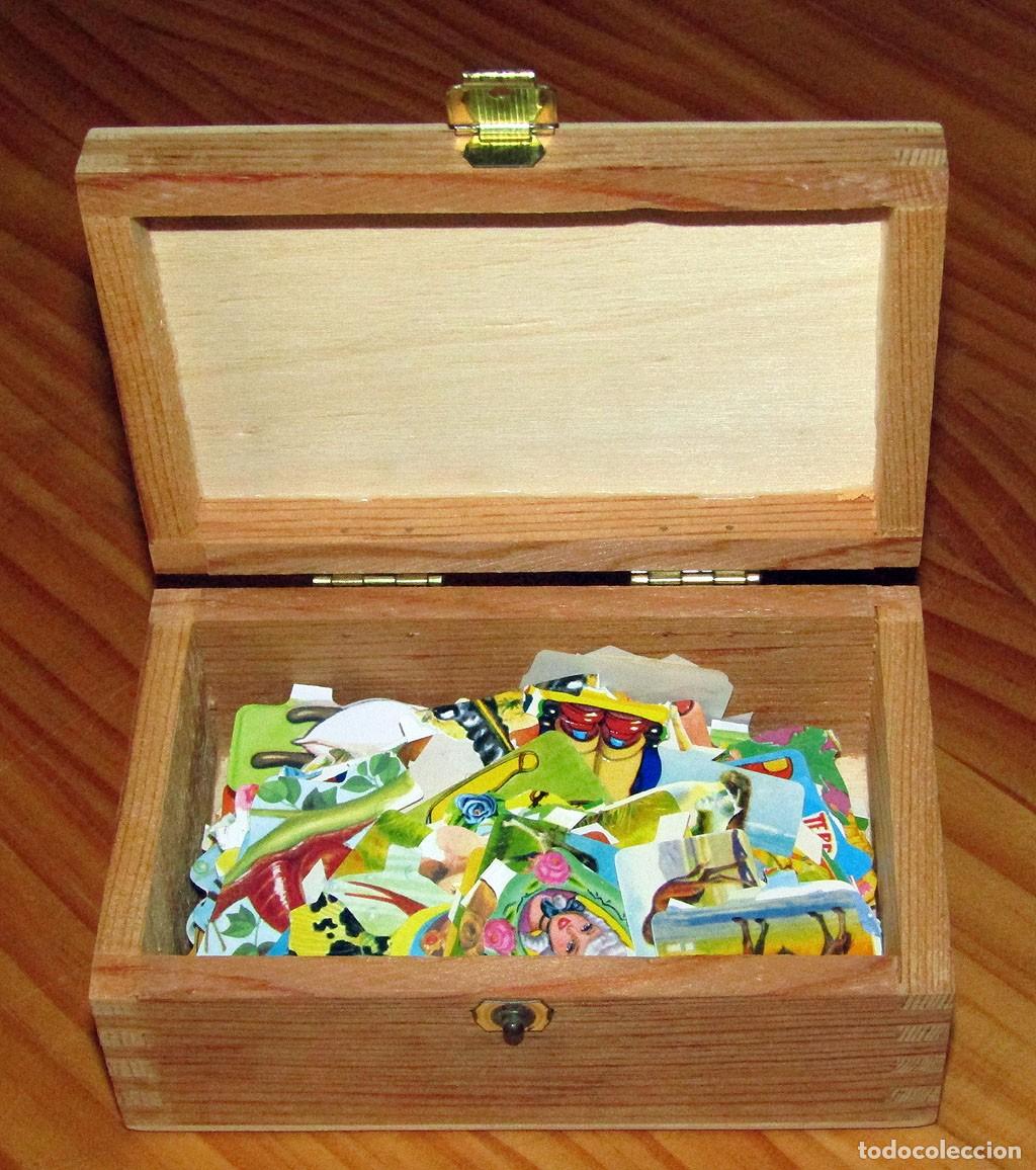 Coleccionismo Cromos troquelados antiguos: CAJA DE MADERA CON 250 CROMOS DE PICAR O TROQUELADOS