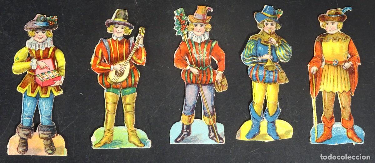 Coleccionismo Cromos troquelados antiguos: 5 ANTIGUOS CROMOS TROQUELADOS, M&Uacute;SICOS, TRAJES DE &Eacute;POCA, VER FOTOS