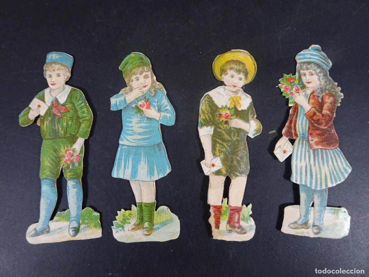 Colecionismo Cromos recortados antigos: 4 ANTIGUOS CROMOS TROQUELADOS, NI&Ntilde;OS, VER FOTOS