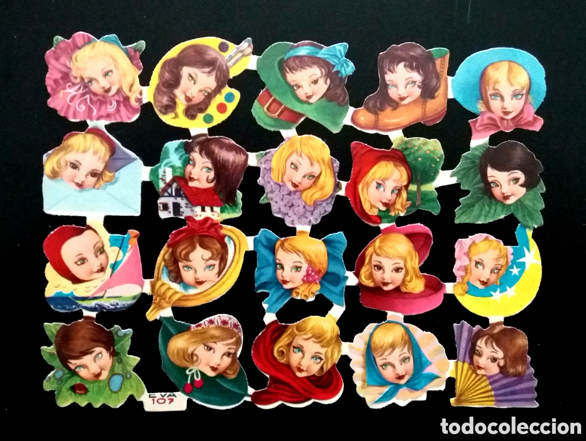 Coleccionismo Cromos troquelados antiguos: L&aacute;mina CROMOS TROQUELADOS espa&ntilde;oles EVA 107 SIN RELIEVE caras caritas ni&ntilde;a Editorial Vasco Americana