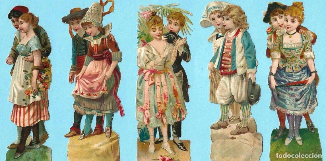Coleccionismo cromos troquelados antiguos: LOTE DE 5 CROMOS TROQUELADOS. PAREJAS DE ENAMORADOS. CHOCOLATES DE F&Eacute;LIX HUERTA. ALCAL&Aacute; DE HENARES