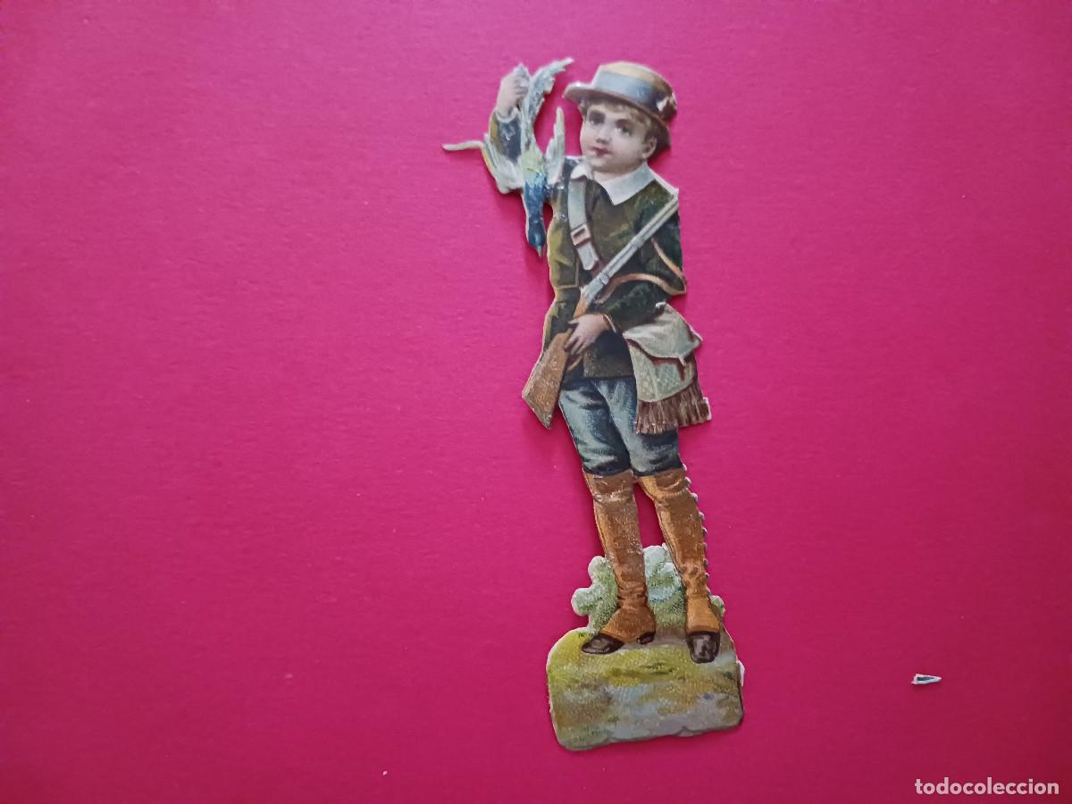 Coleccionismo cromos troquelados antiguos: cromo troquelado, ni&ntilde;o cazador con un ave, chocolate amatller
