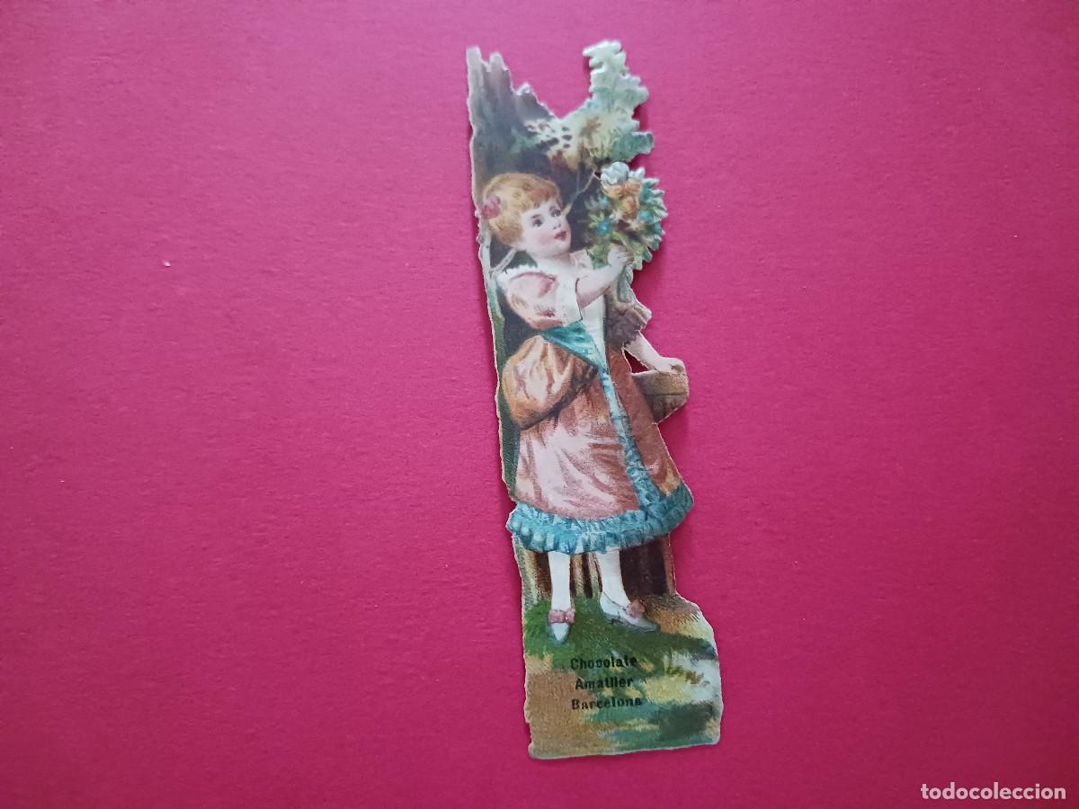 Coleccionismo cromos troquelados antiguos: cromo troquelado, ni&ntilde;a con flores, chocolate amatller
