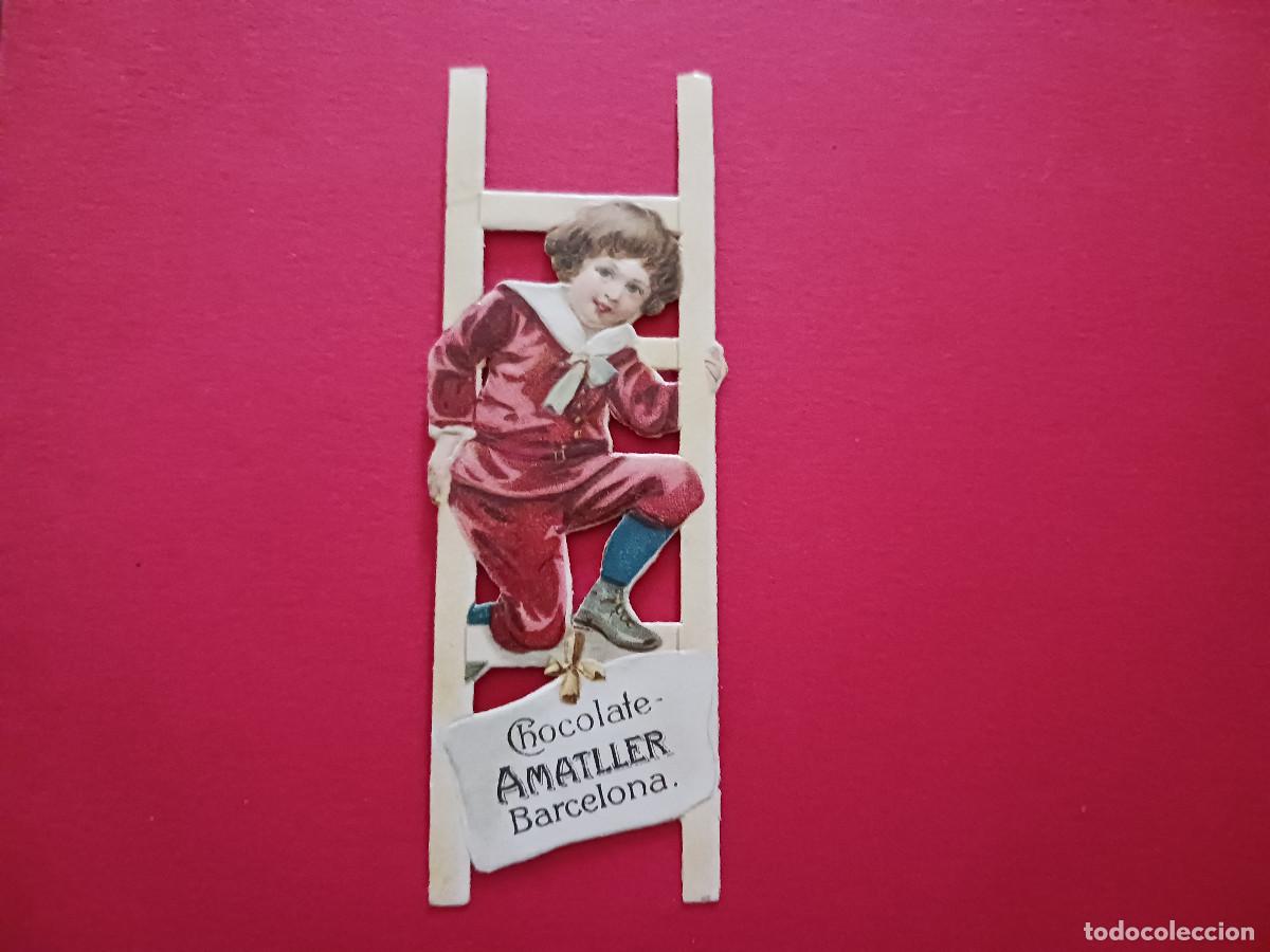 Coleccionismo cromos troquelados antiguos: cromo troquelado, ni&ntilde;o en escalera, chocolate amatller