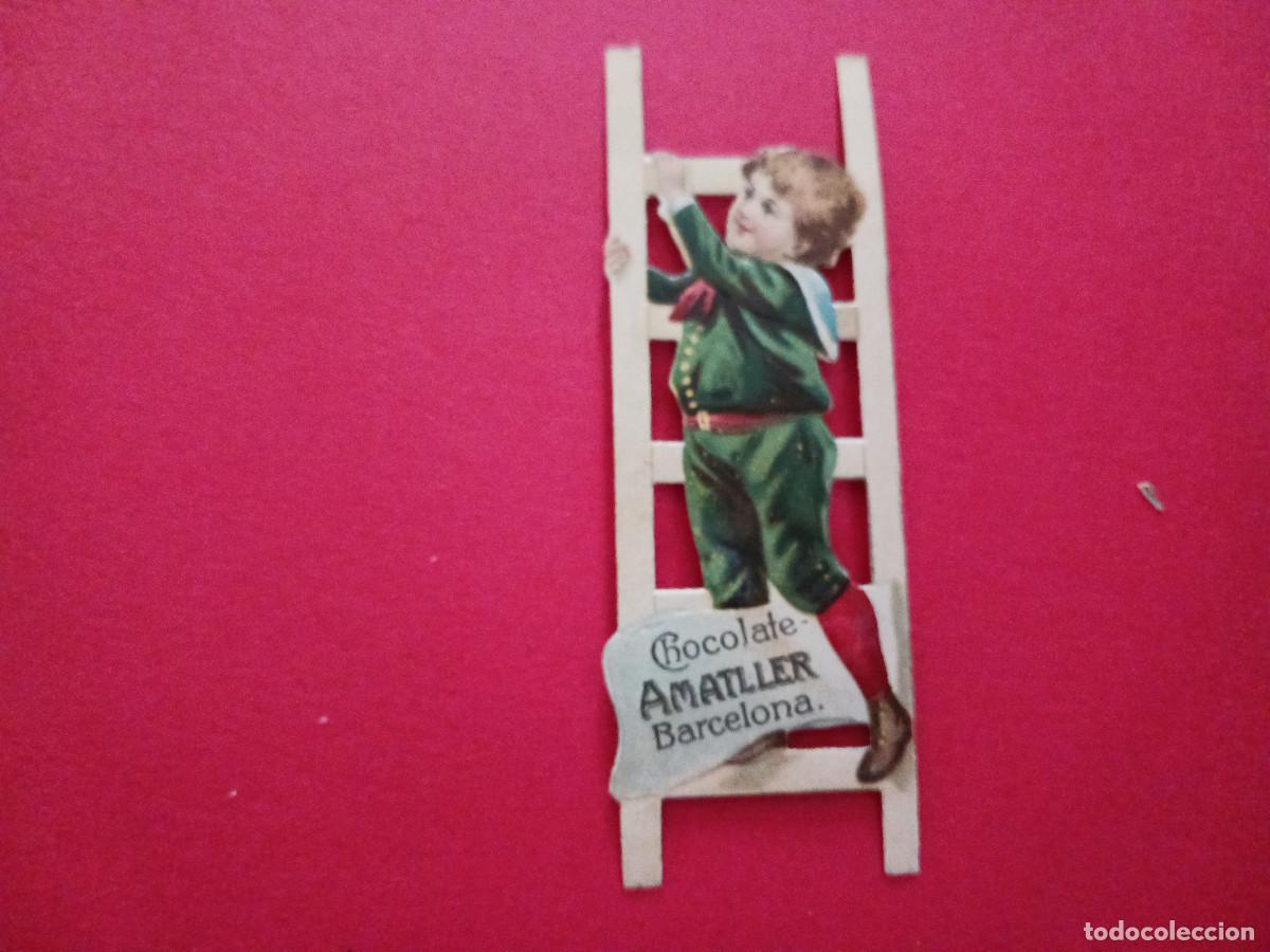 Coleccionismo cromos troquelados antiguos: cromo troquelado, ni&ntilde;o en escalera, chocolate amatller