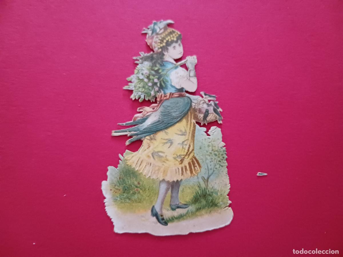 Coleccionismo cromos troquelados antiguos: cromo troquelado, ni&ntilde;a con pajaritos y flores, chocolate amatller