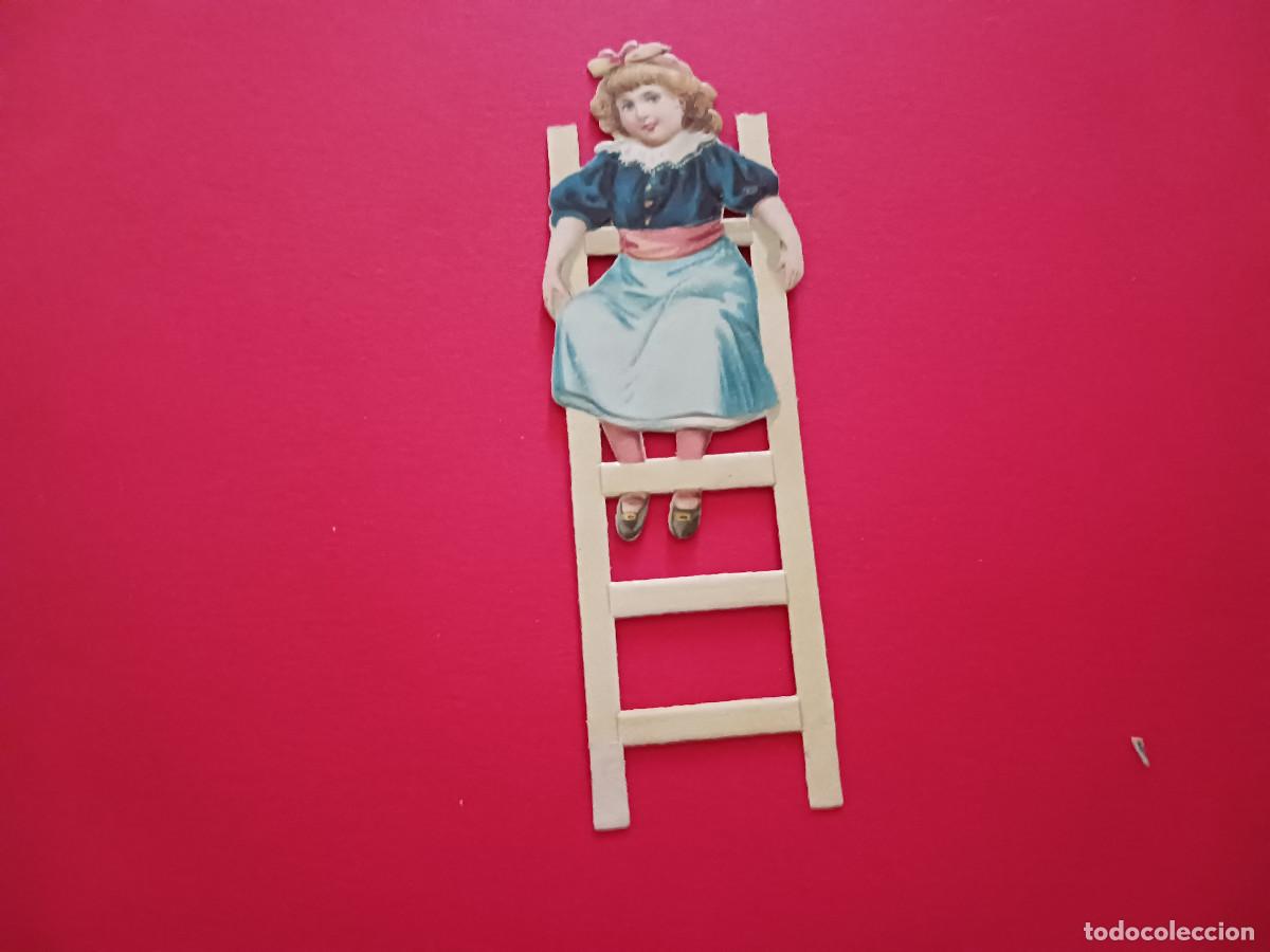 Coleccionismo cromos troquelados antiguos: cromo troquelado, ni&ntilde;a en escalera, sin marca