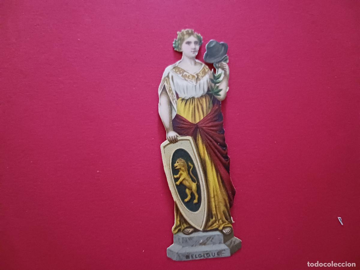 Coleccionismo cromos troquelados antiguos: cromo troquelado, dama con escudo de belgica, chocolate amatller