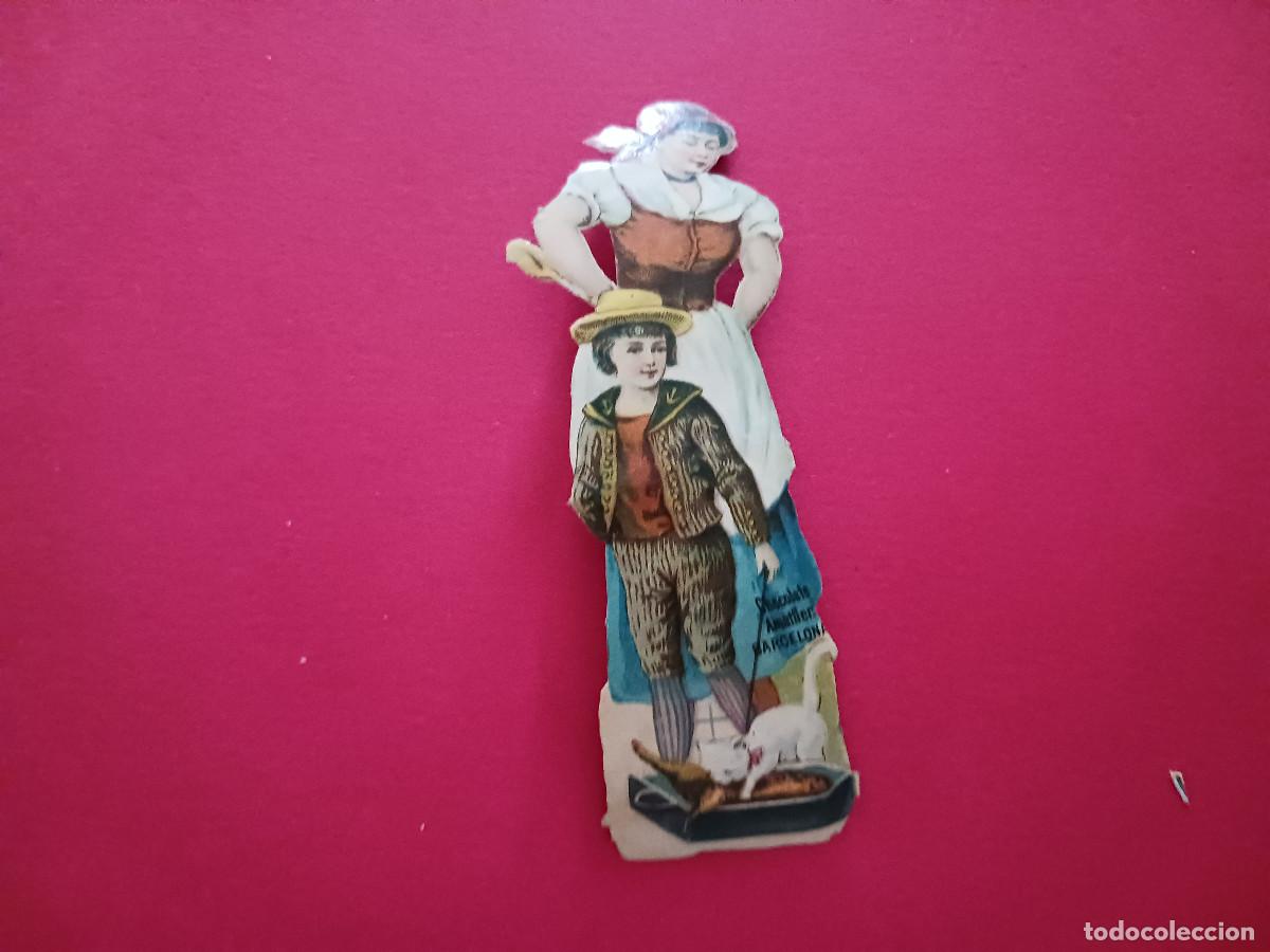 Coleccionismo cromos troquelados antiguos: cromo troquelado, madre hijo y gato, chocolate amatller
