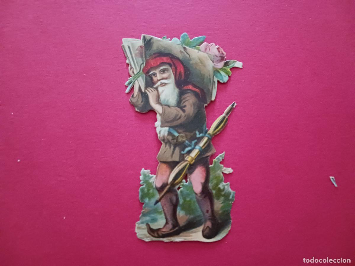 Coleccionismo cromos troquelados antiguos: cromo troquelado, enano con carpeta de flores, chocolate amatller