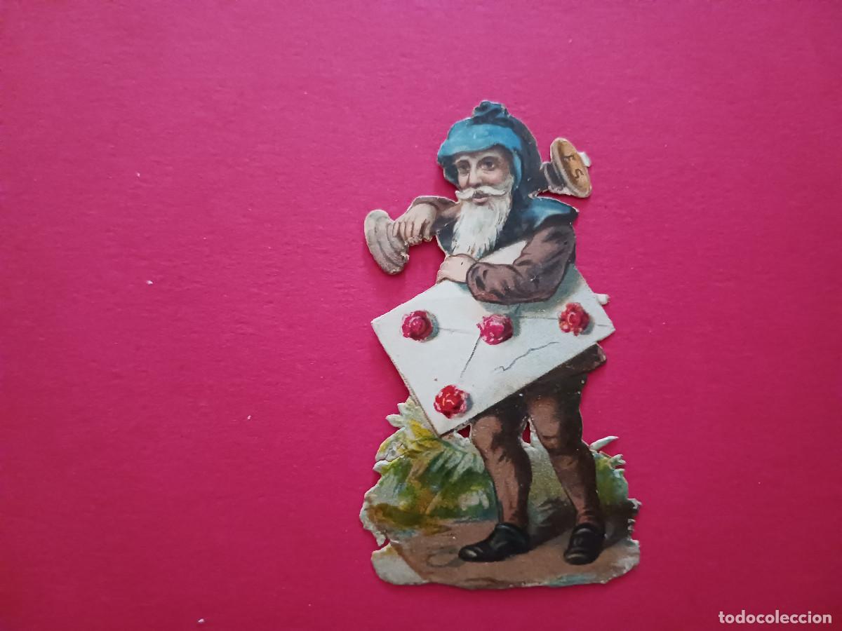 Coleccionismo cromos troquelados antiguos: cromo troquelado, enano con carpeta de flores, chocolate amatller