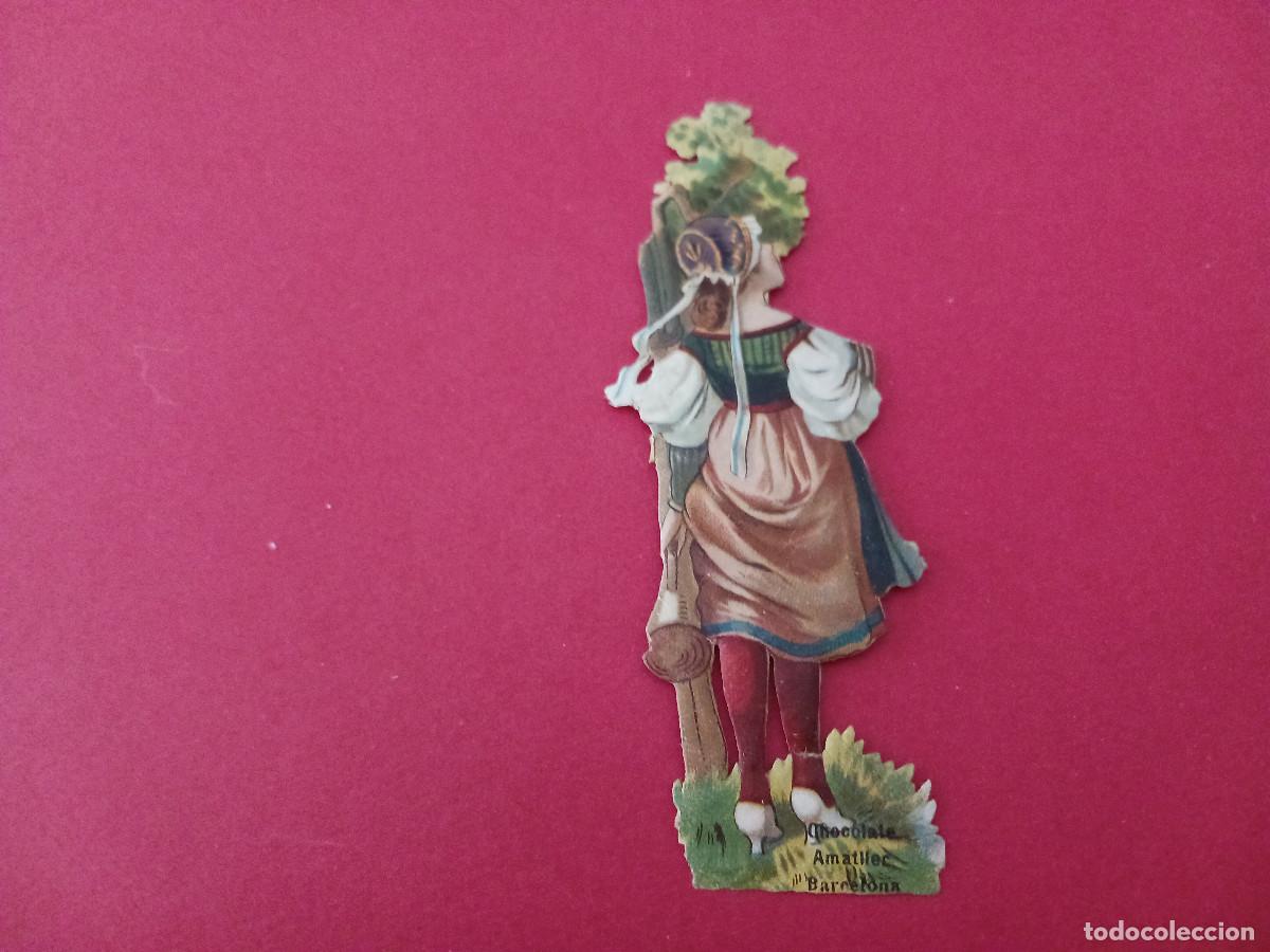 Coleccionismo cromos troquelados antiguos: cromo troquelado, ni&ntilde;a con flores, de espalda, chocolate amatller