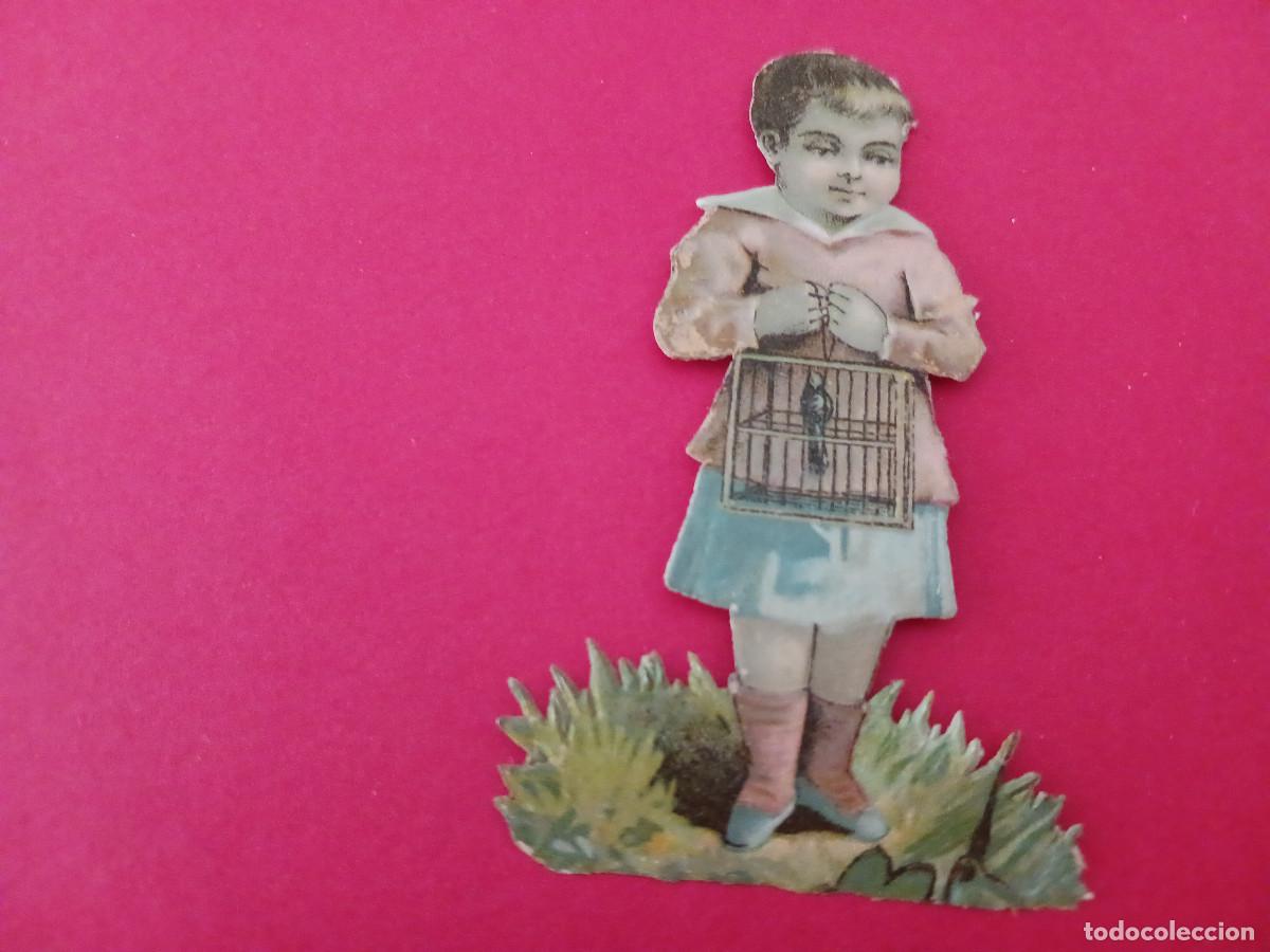 Coleccionismo cromos troquelados antiguos: cromo troquelado, ni&ntilde;o con pajarito en jaula, chocolate amatller