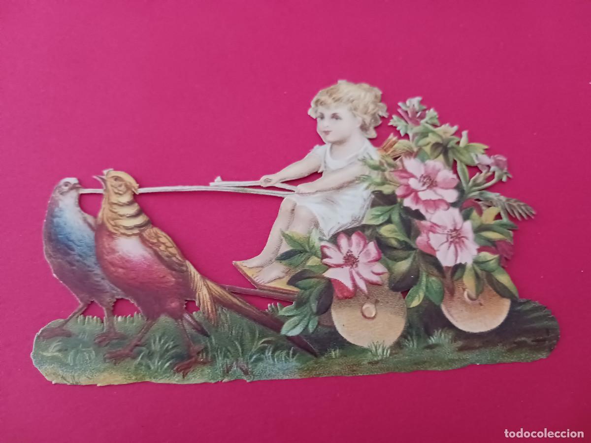 Coleccionismo cromos troquelados antiguos: cromo troquelado, ni&ntilde;a con carro de flores, tirado por faisanes, chocolate amatller