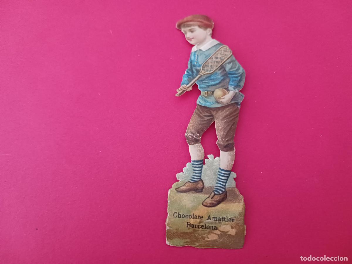 Coleccionismo cromos troquelados antiguos: cromo troquelado, ni&ntilde;o con boina y raqueta de criquet, chocolate amatller