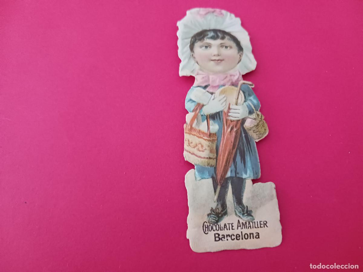 Coleccionismo cromos troquelados antiguos: cromo troquelado, se&ntilde;ora con bolsos y paraguas, chocolate amatller