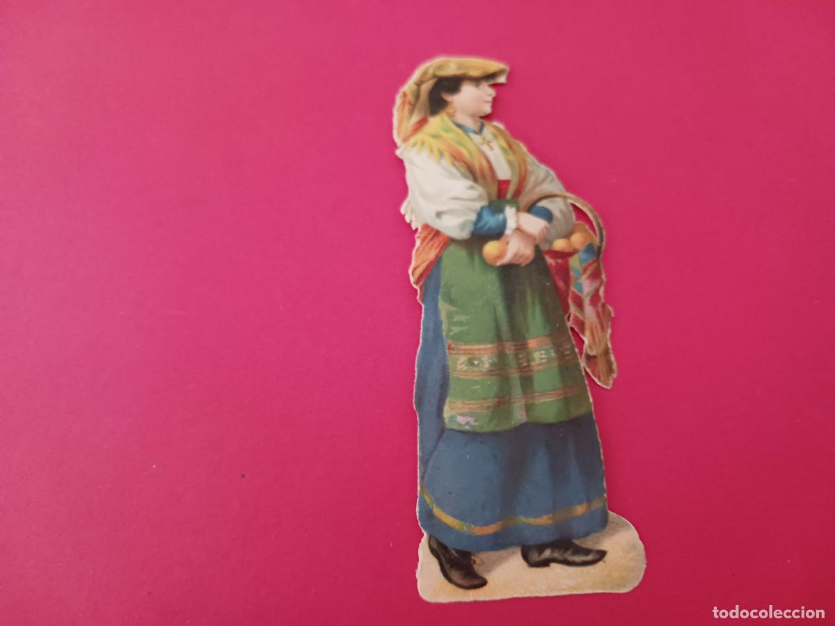 Coleccionismo cromos troquelados antiguos: cromo troquelado, sra. con traje regional y naranjas, chocolate amatller