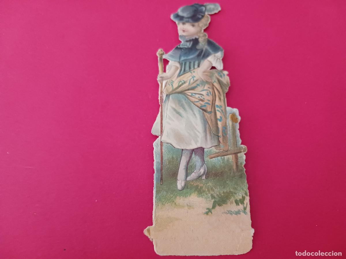 Coleccionismo cromos troquelados antiguos: cromo troquelado, chica con baston y sombrero, compa&ntilde;ia colonial