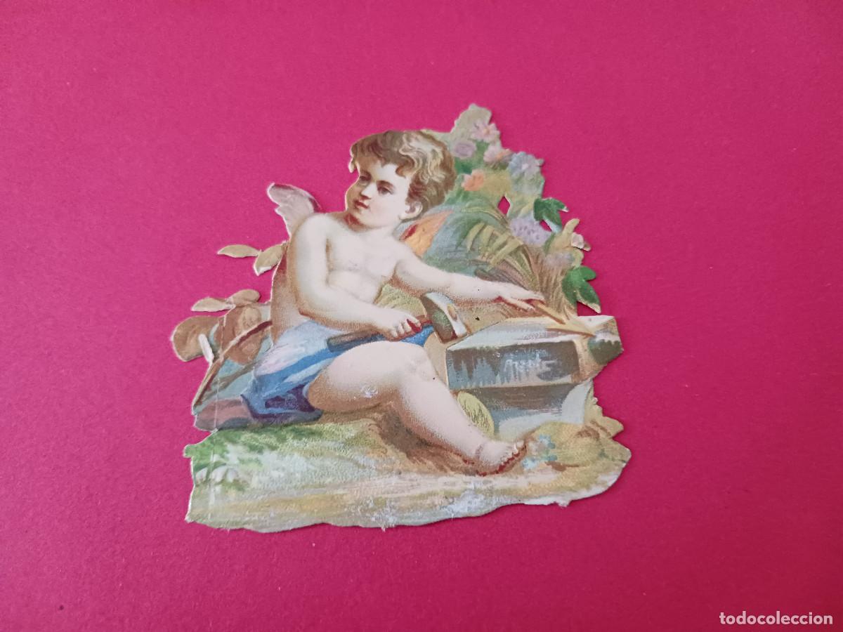 Coleccionismo cromos troquelados antiguos: cromo troquelado, cupido reparando flecha, confiteria y comestibles la familiar de juan casanobas