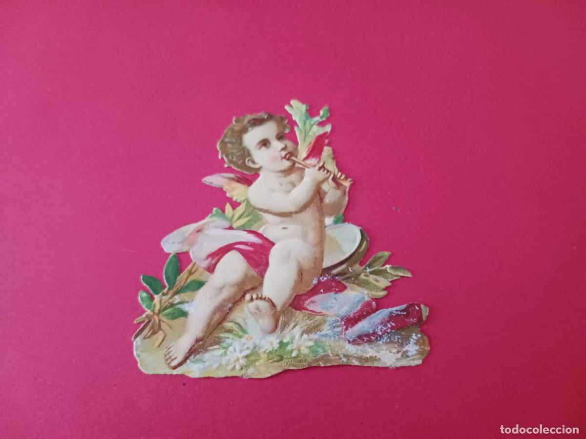 Coleccionismo cromos troquelados antiguos: cromo troquelado, cupido tocando la flauta, confiteria y comestibles la familiar de juan casanobas