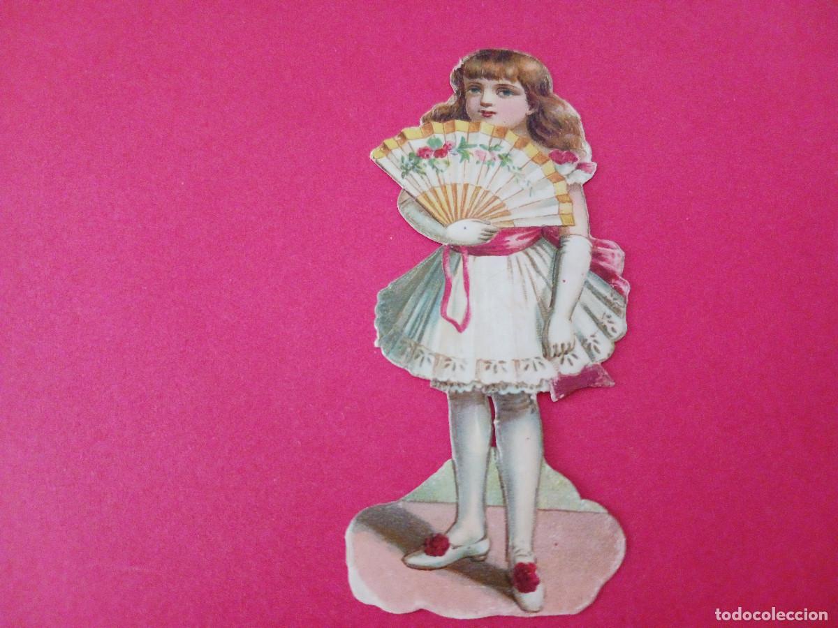 Coleccionismo cromos troquelados antiguos: cromo troquelado, ni&ntilde;a con abanico, chocolate juncosa