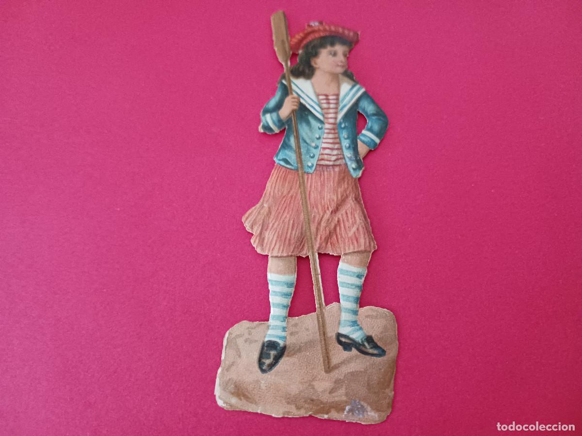 Coleccionismo cromos troquelados antiguos: cromo troquelado, marinera con remo, regalo de evaristo juncosa
