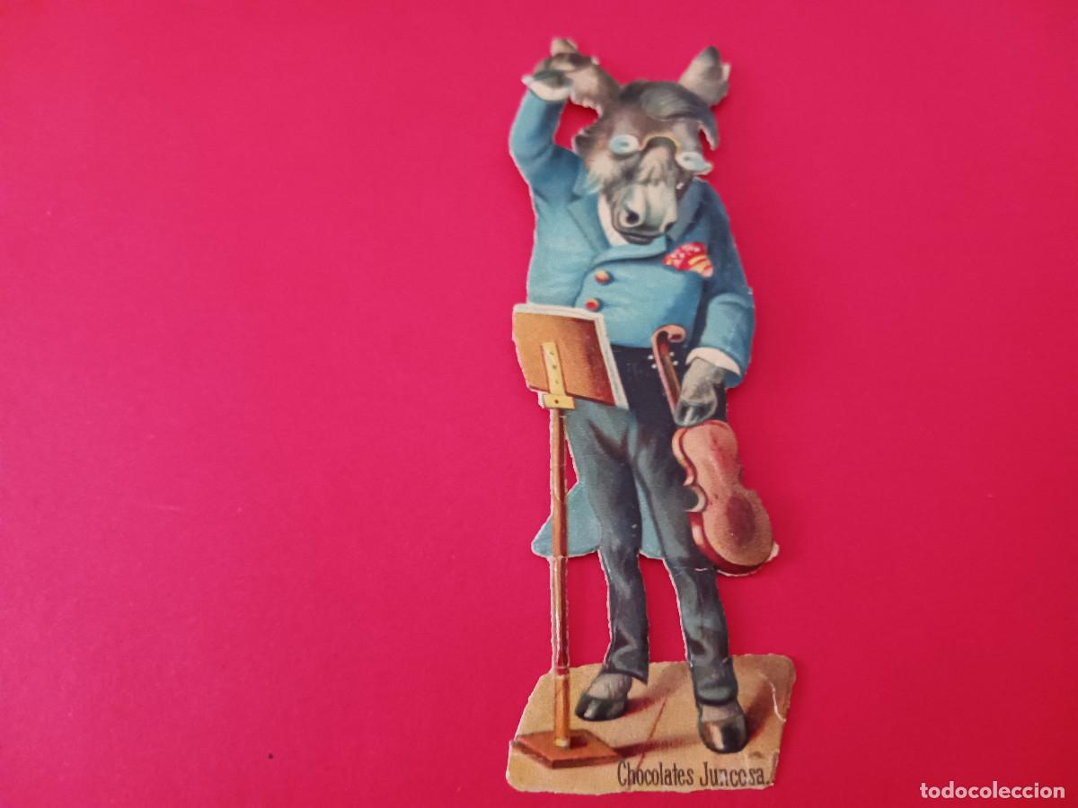Coleccionismo cromos troquelados antiguos: cromo troquelado, burro con violin, chocolates juncosa