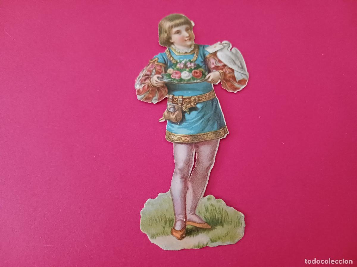 Coleccionismo cromos troquelados antiguos: cromo troquelado, joven con paloma mensajera, sin nombre comercial