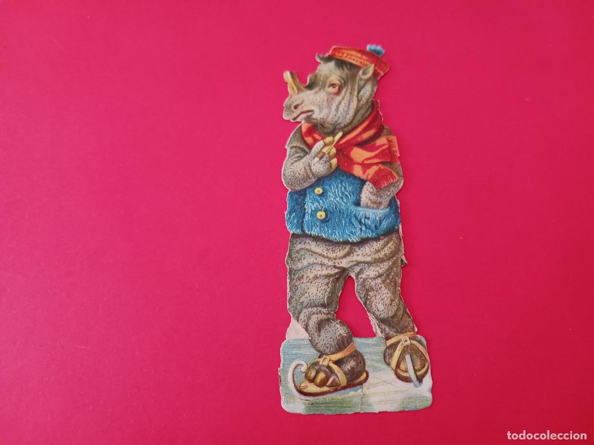 Coleccionismo cromos troquelados antiguos: cromo troquelado, rinoceronte customizado, sin nombre comercial