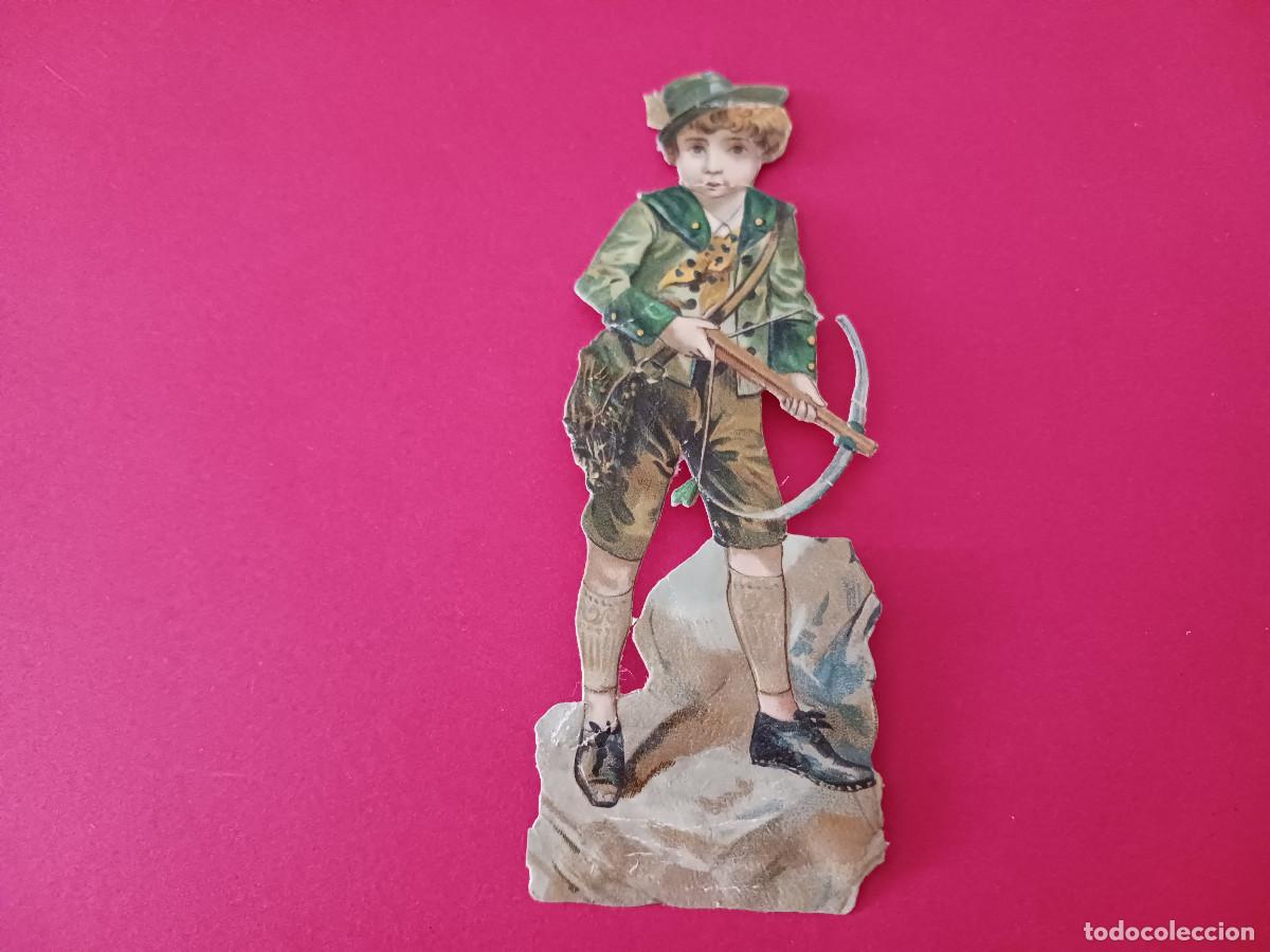 Coleccionismo cromos troquelados antiguos: cromo troquelado, ni&ntilde;o con ballesta, sin nombre comercial