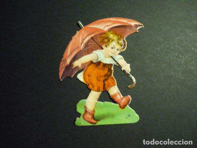 Collectionnisme Cartes &agrave; collectionner massicot&eacute;es anciennes: NI&Ntilde;O CON PARAGUAS CROMO TROQUELADO