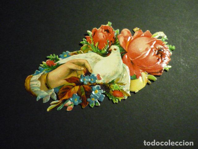 Collectionnisme Cartes &agrave; collectionner massicot&eacute;es anciennes: MANO CON PALOMA Y FLORES CROMO TROQUELADO