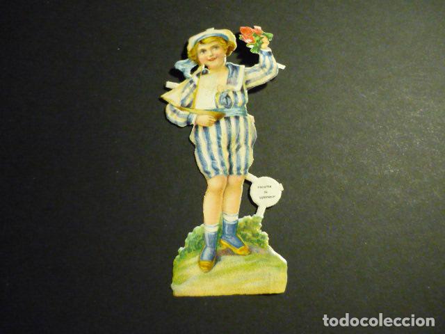 Sammeln alte gestanzte Sammelbilder: NI&Ntilde;O CON RAMO DE FLORES CROMO TROQUELADO