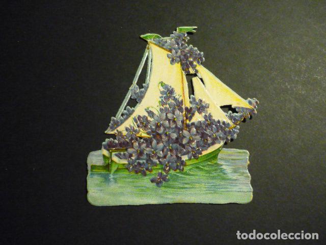 Collectionnisme Cartes &agrave; collectionner massicot&eacute;es anciennes: BARCO CON FLORES CROMO TROQUELADO