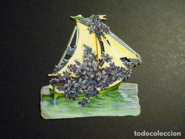 Collectionnisme Cartes &agrave; collectionner massicot&eacute;es anciennes: BARCO CON FLORES CROMO TROQUELADO